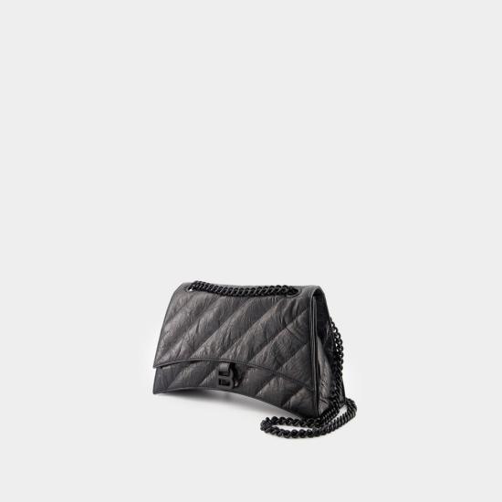 25FW 발렌시아가 크러쉬 미디움 체인 백 785602210IY 1000 BLACK - BALENCIAGA