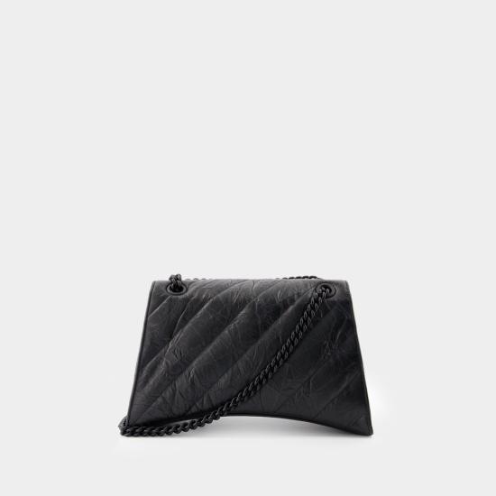 25FW 발렌시아가 크러쉬 미디움 체인 백 785602210IY 1000 BLACK - BALENCIAGA