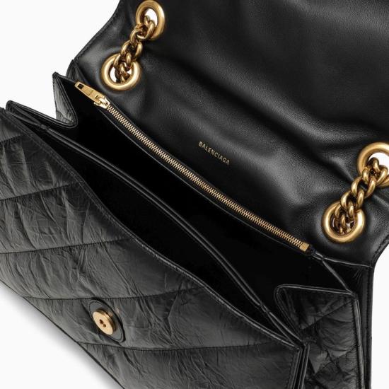 25FW 발렌시아가 퀼트 크러쉬 미디움 체인백 716393210J1 1000 BLACK - BALENCIAGA