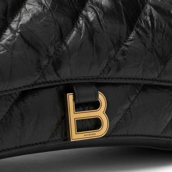 25FW 발렌시아가 퀼트 크러쉬 미디움 체인백 716393210J1 1000 BLACK - BALENCIAGA