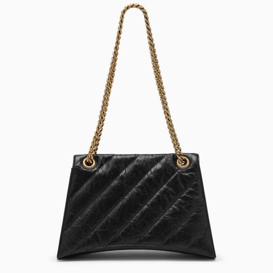 25FW 발렌시아가 퀼트 크러쉬 미디움 체인백 716393210J1 1000 BLACK - BALENCIAGA