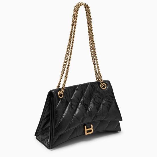 25FW 발렌시아가 퀼트 크러쉬 미디움 체인백 716393210J1 1000 BLACK - BALENCIAGA