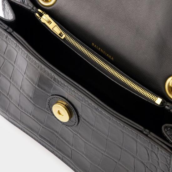 25FW 발렌시아가 크러쉬 스몰 체인 백 크로커다일 엠보스 716351210IX 1000 BLACK - BALENCIAGA