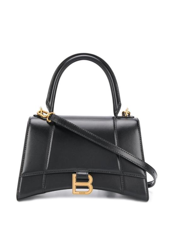 25FW 발렌시아가 아워글래스 샤이니 박스 카프스킨 스몰 핸드백 5935461QJ4M 1000 BLACK