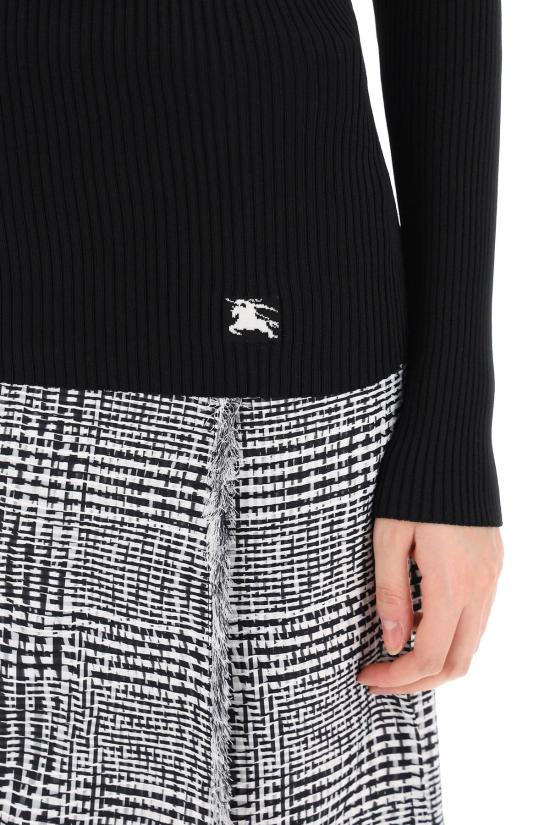  버버리 스카프 리브 니트 스웨터 8081169 A1189 BLACK - BURBERRY