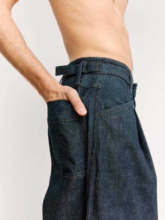  르메르 데님 팬츠 헤비 인디고 데님 플리츠 워크웨어 팬츠 - LEMAIRE