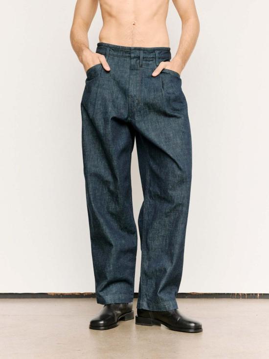  르메르 데님 팬츠 헤비 인디고 데님 플리츠 워크웨어 팬츠