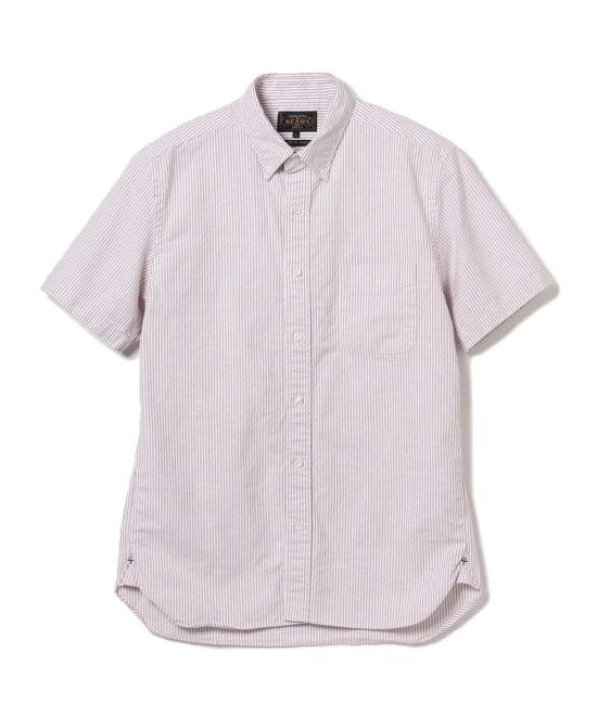  빔스 반팔 셔츠 플러스 B.D. 반팔 캔디 스트라이프  와인