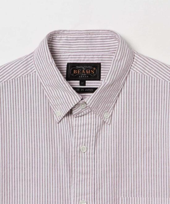  빔스 반팔 셔츠 플러스 B.D. 반팔 캔디 스트라이프  와인 - BEAMS