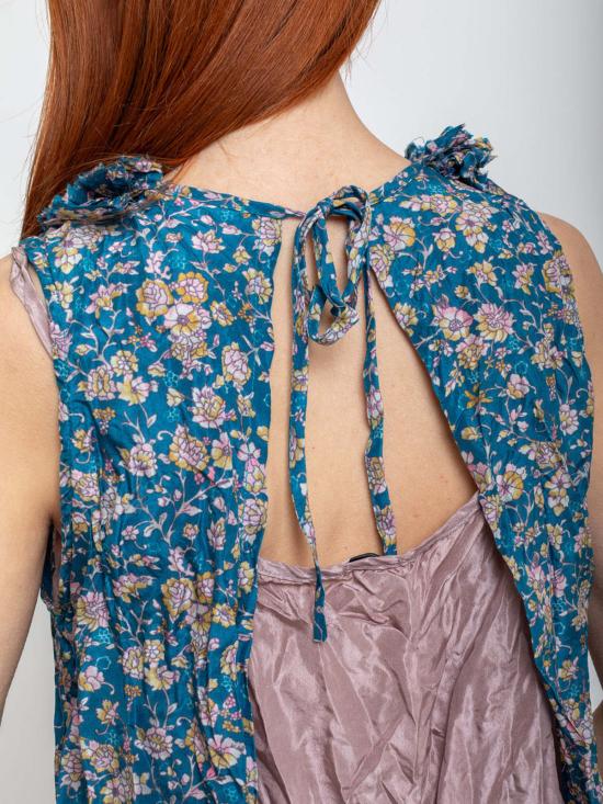  헤이즐 브라운 캐미솔 러플 요크와 언더 이 있는  블라우스, 블루 플로럴 - HAZEL BROWN