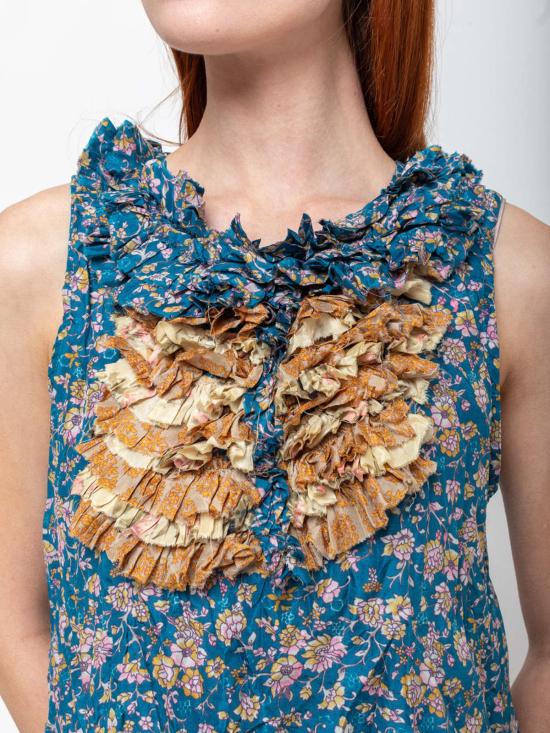  헤이즐 브라운 캐미솔 러플 요크와 언더 이 있는  블라우스, 블루 플로럴 - HAZEL BROWN