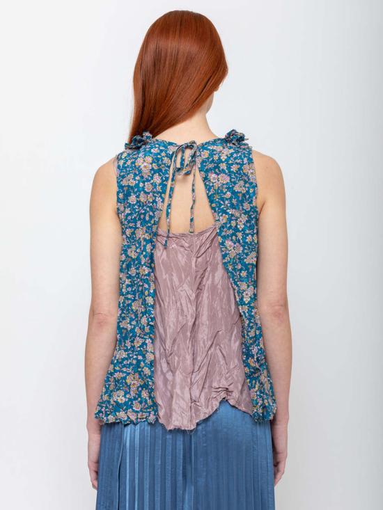  헤이즐 브라운 캐미솔 러플 요크와 언더 이 있는  블라우스, 블루 플로럴 - HAZEL BROWN