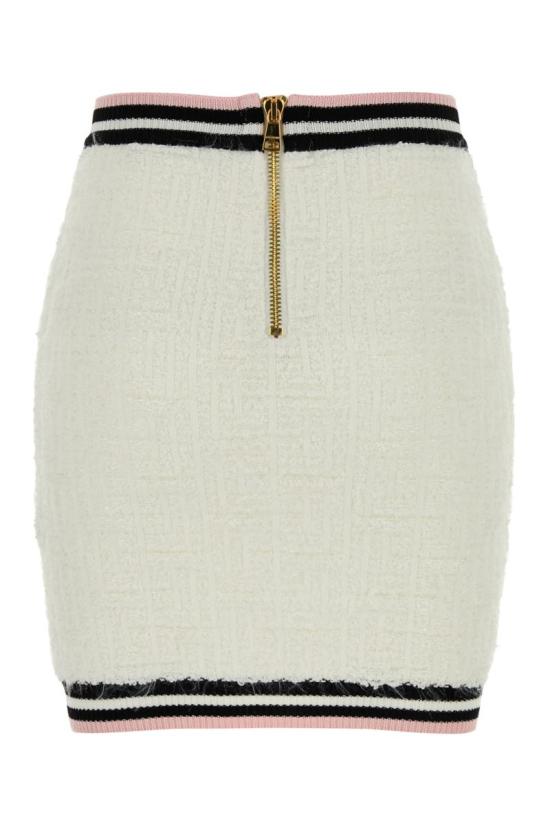  발망 숏 스커트 CF0LB292KG15 GQW BLANCNOIRBLANCROSE - BALMAIN