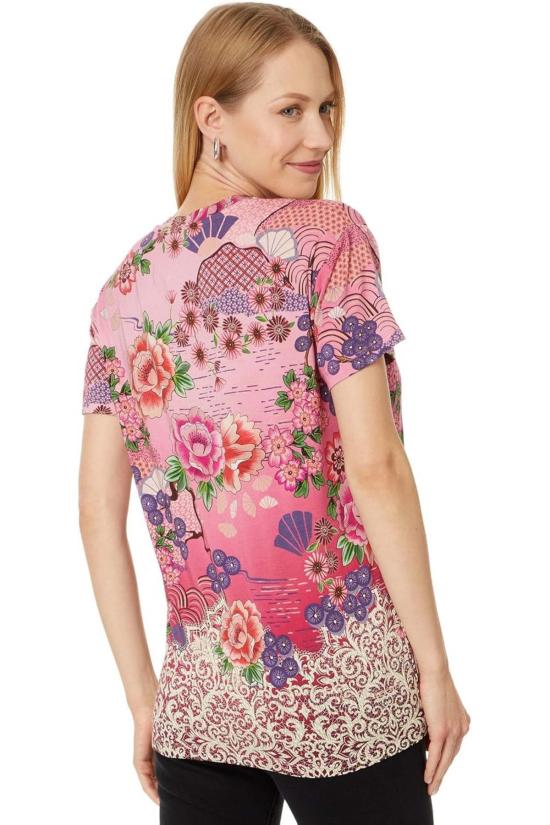  조니 와스 반팔 티셔츠 조니 워즈 루즈핏 티 핑크 - JOHNNY WAS