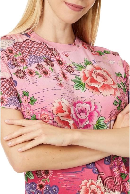  조니 와스 반팔 티셔츠 조니 워즈 루즈핏 티 핑크 - JOHNNY WAS