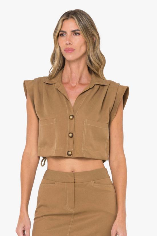  제이비큐 블라우스 JBQ 프린 탑 카라멜