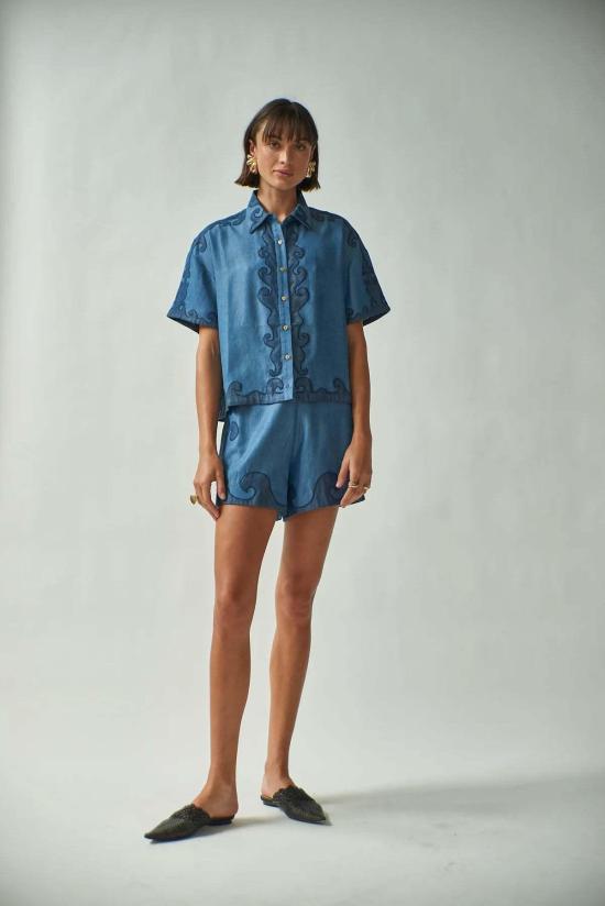  캐롤리나 케이 데님 숏팬츠 Carolina K 로마 쇼트 텐셀 데님 - CAROLINA K