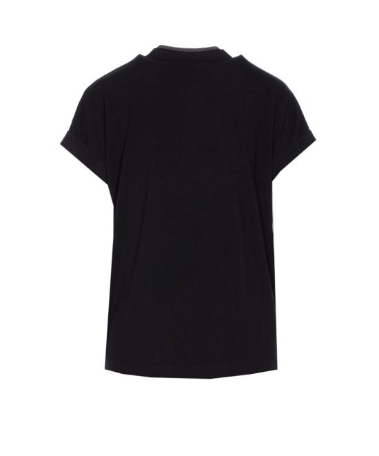 25FW 브루넬로 쿠치넬리 메탈릭 디테일 네크라인 V넥 탑 반팔 티셔츠 M0T18BD222C101 Black - BRUNELLO CUCINELLI