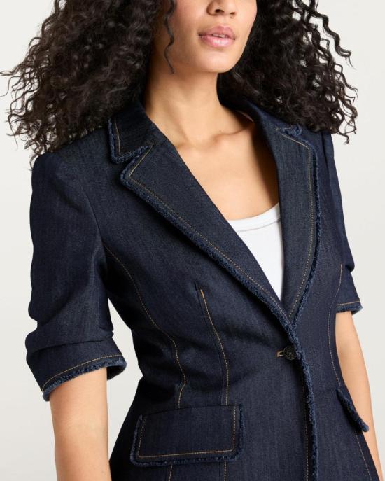  샹크 아 세트 데님 원피스 Cinq A Sept 반소매 샐리 재킷 인디고 - CINQ A SEPT