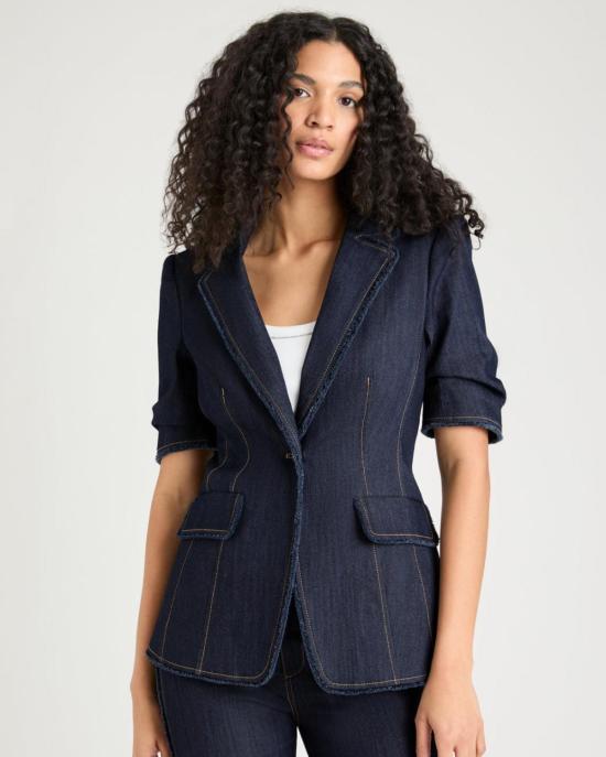  샹크 아 세트 데님 원피스 Cinq A Sept 반소매 샐리 재킷 인디고 - CINQ A SEPT