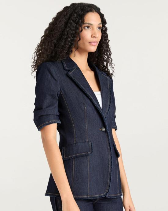  샹크 아 세트 데님 원피스 Cinq A Sept 반소매 샐리 재킷 인디고 - CINQ A SEPT