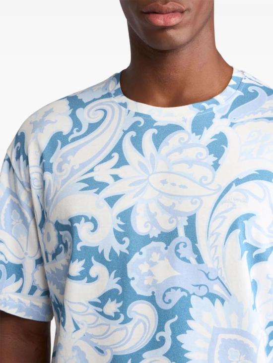 25SS 에트로 반팔 티셔츠 MRMA0004AK591X0880 PRINT ON PALE BLUE BASE - ETRO