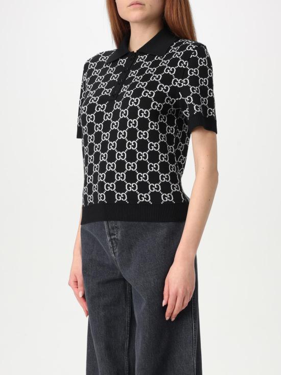 25FW 구찌 GG 리버시블 울 자카드 폴로 티셔츠 814273XKEJP 1070 Black - GUCCI