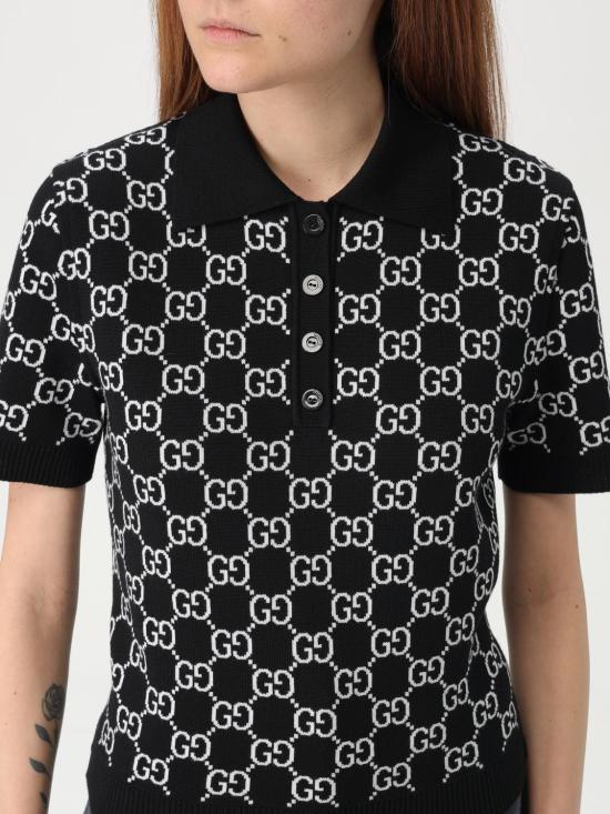 25FW 구찌 GG 리버시블 울 자카드 폴로 티셔츠 814273XKEJP 1070 Black - GUCCI