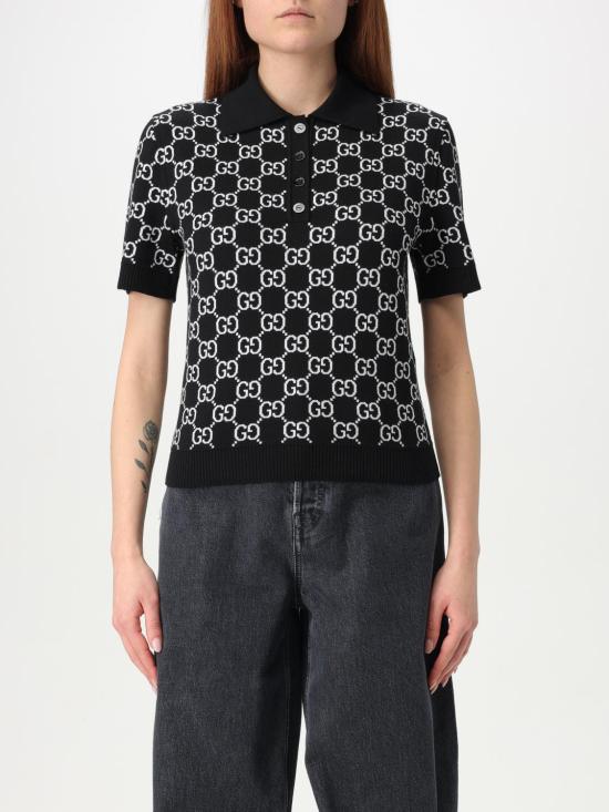 25FW 구찌 GG 리버시블 울 자카드 폴로 티셔츠 814273XKEJP 1070 Black