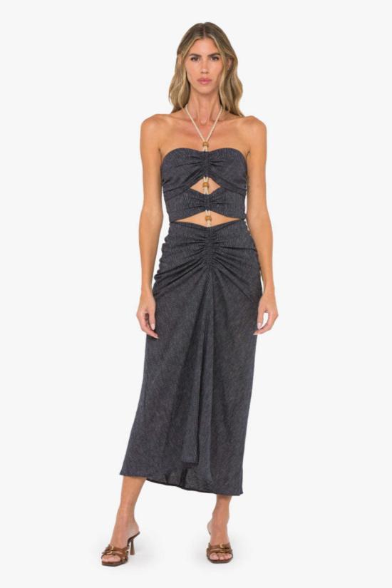  제이비큐 롱 원피스 JBQ 몬톡 드레스 미드나잇 스트라이프