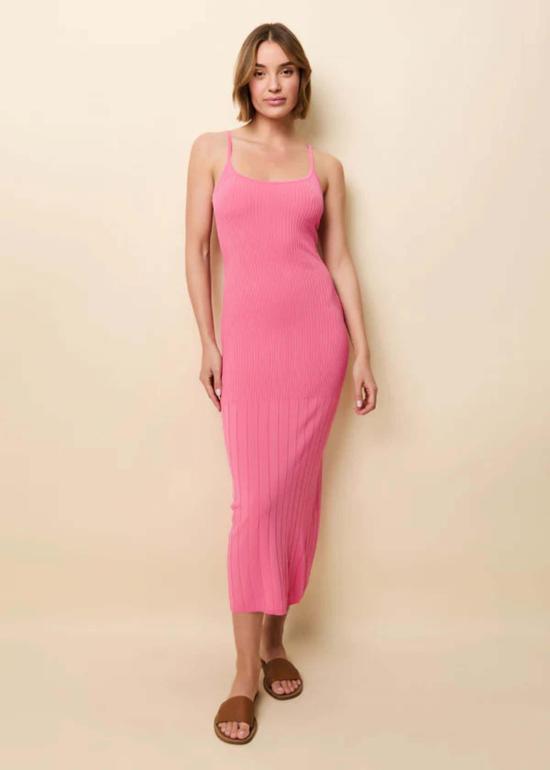  솔리드 앤 스트라이프 롱 원피스 노엘 드레스 태피 핑크
