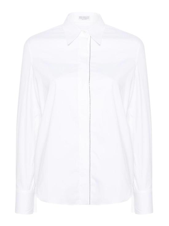 26SS 브루넬로 쿠치넬리 스트레치 코튼 포플린 샤이니 트림 셔츠 M0091MA626C159 White