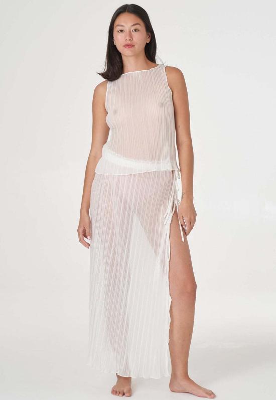  파이드 미 나우 민소매 티셔츠 지금 찾아보세요 플리티드 라이트 루렉스 보트넥 탱크탑 - FIND ME NOW