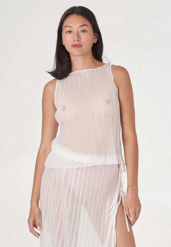  파이드 미 나우 민소매 티셔츠 지금 찾아보세요 플리티드 라이트 루렉스 보트넥 탱크탑 - FIND ME NOW