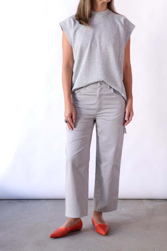  티비 데님 팬츠 가먼트 다이 실키 코튼 크롭 슬라우치 카고 진 그레이 - TIBI