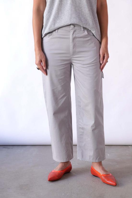  티비 데님 팬츠 가먼트 다이 실키 코튼 크롭 슬라우치 카고 진 그레이 - TIBI