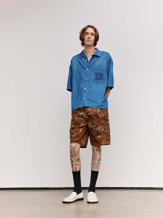  로에베 파울라 이비자 숏팬츠 폴라 이비자 로에베 다크 브라운 & 화이트 데님 카고 반바지 - LOEWE