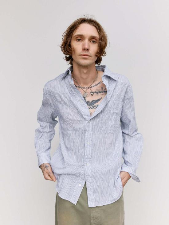  로에베 파울라 이비자 긴팔 셔츠 로에베 폴라 이비자 블루 & 화이트 스트라이프 텍스처  블루 & 화이트 스트라이프