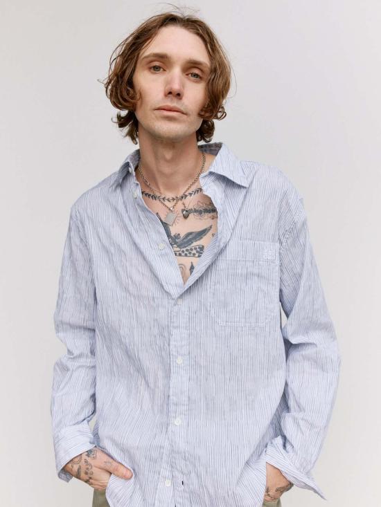  로에베 파울라 이비자 긴팔 셔츠 로에베 폴라 이비자 블루 & 화이트 스트라이프 텍스처  블루 & 화이트 스트라이프 - LOEWE