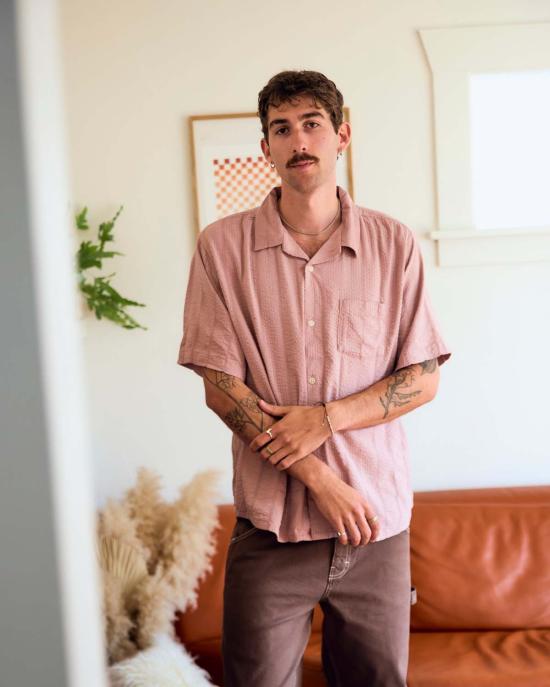  Corridor 반팔 셔츠 코리더 핑크 스트라이프 시어서커 반팔 버튼업 - CORRIDOR