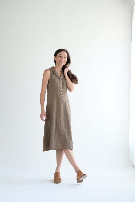  Hazel Brown Collection 미디 원피스 헤이즐 브라운 컬렉션 리넨 팜 드레스 브라운 - OTHER BRANDS