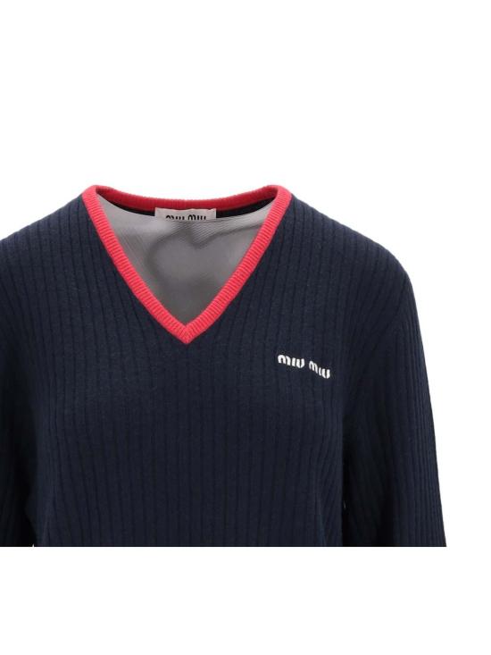  미우미우 긴팔 티셔츠 MMLA33SOOO1580F059F Blue - MIU MIU