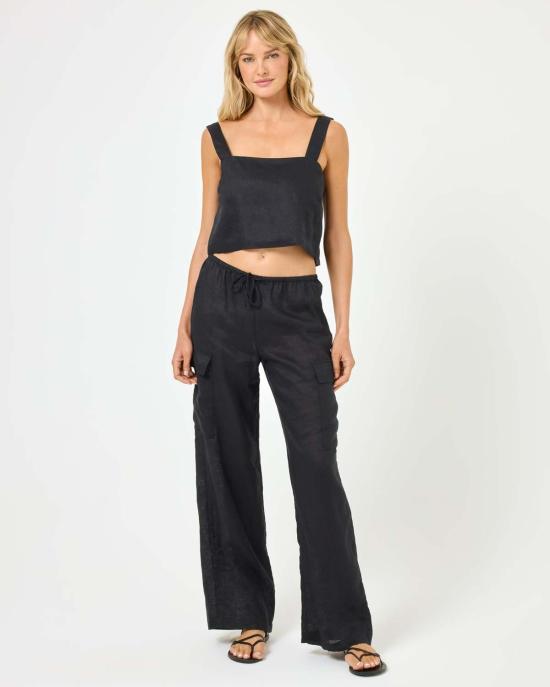  엘스페이스 민소매 티셔츠 LSpace 롱아일랜드 탑 블랙 - L SPACE