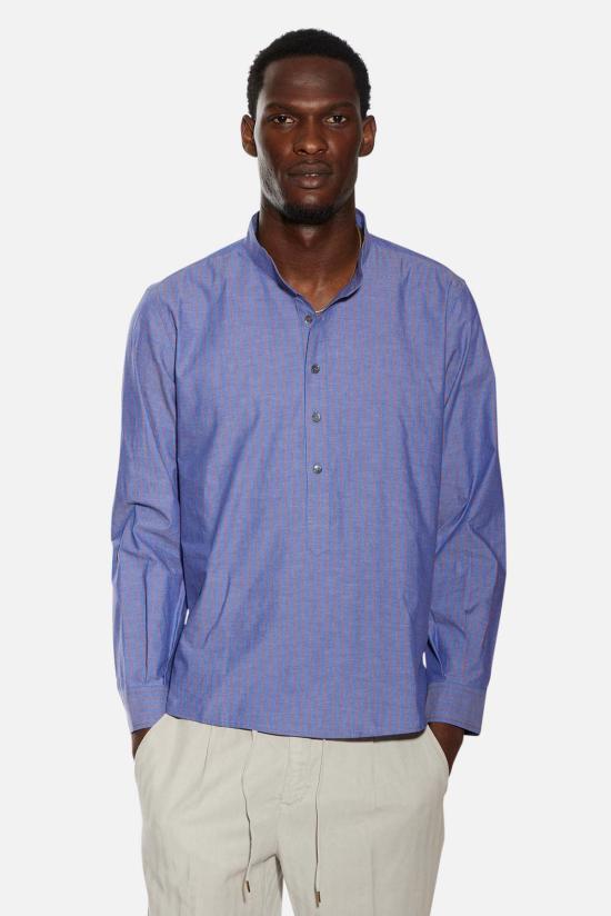  Blue&Cream 긴팔 셔츠 블루&크림 가브리 팝 오버  네이비/와인 스트라이프