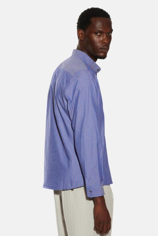  Blue&Cream 긴팔 셔츠 블루&크림 가브리 팝 오버  네이비/와인 스트라이프 - BLUE&CREAM