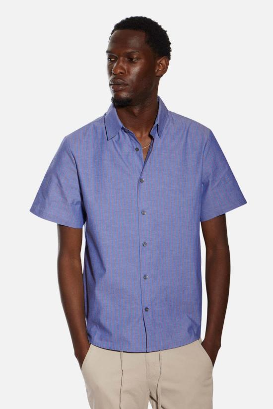  Blue&Cream 반팔 셔츠 블루&크림 제이크 SS  네이비/와인 스트라이프 - BLUE&CREAM