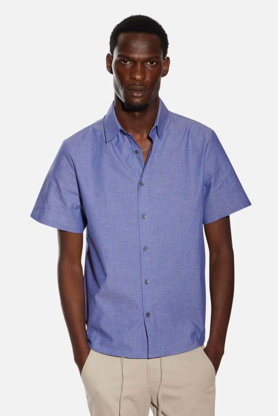  Blue&Cream 반팔 셔츠 블루&크림 제이크 SS  네이비/와인 스트라이프 - BLUE&CREAM