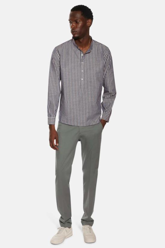  블루&크림 데님 팬츠 가브리 팝 오버 셔츠 레드/화이트 스트라이프 - BLUE&CREAM