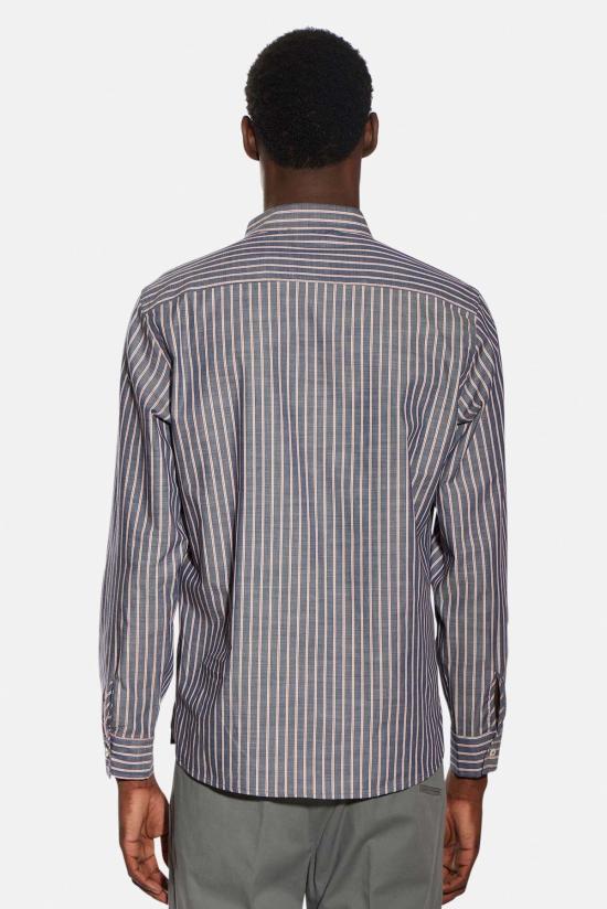  블루&크림 데님 팬츠 가브리 팝 오버 셔츠 레드/화이트 스트라이프 - BLUE&CREAM