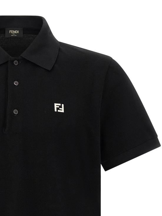 25SS 펜디 폴로 티셔츠 Ff 메탈릭 로고 셔츠 폴로 블랙 - FENDI